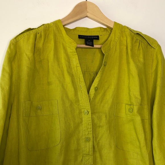 Grace Elements Lime Green 100% Linen Pullover 1/2 Button Down Shirt Top (2X) - Picture 2 of 9